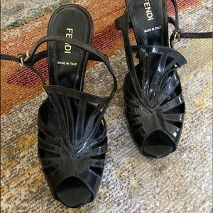 Fendi cage sandals, patent leather, size 38, 4 inch heels
